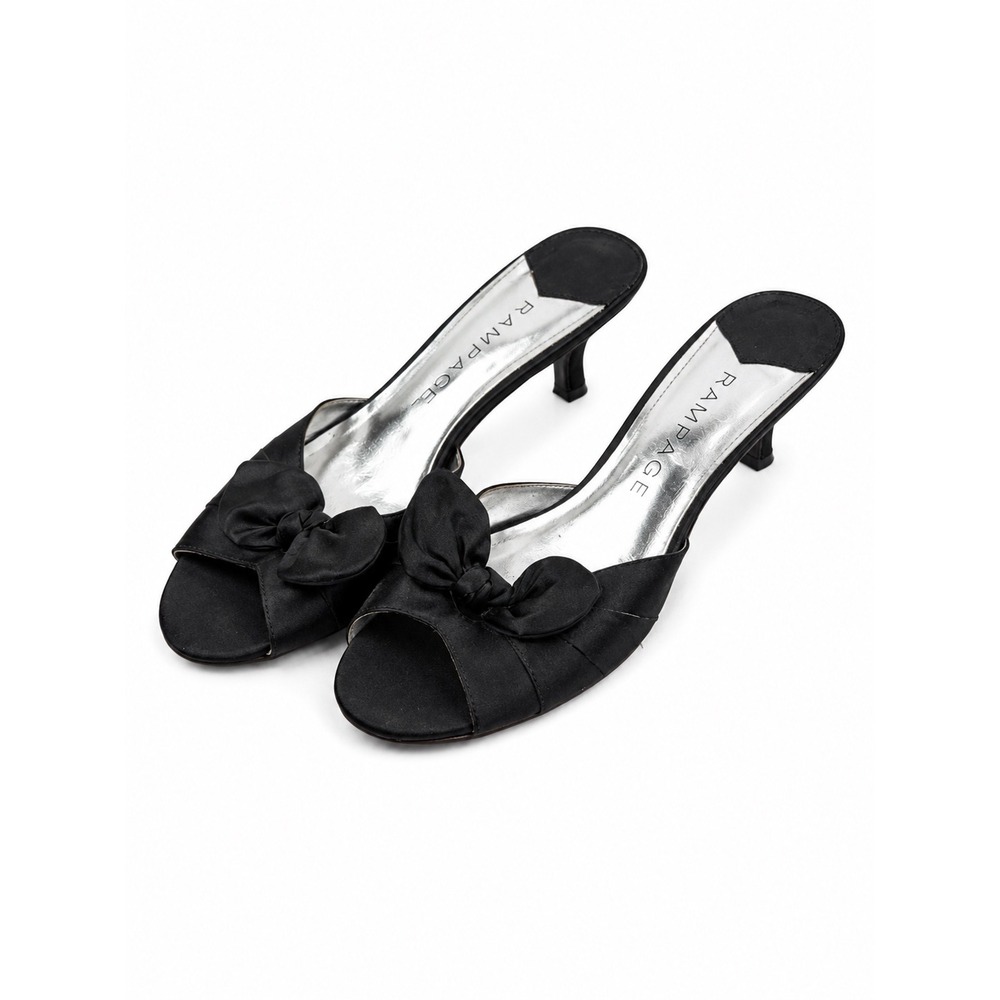 Rampage Vintage Y2K Brayden Black Satin Bow Kitten Heel Mules Women's Size 8M